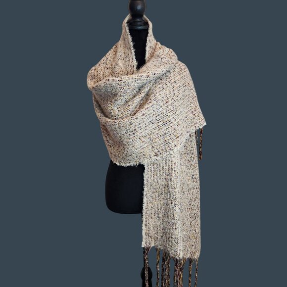 Cozy Multicolor Textured Knit Shawl Wrap With Fringe boho grunge Y2K - Picture 2 of 6